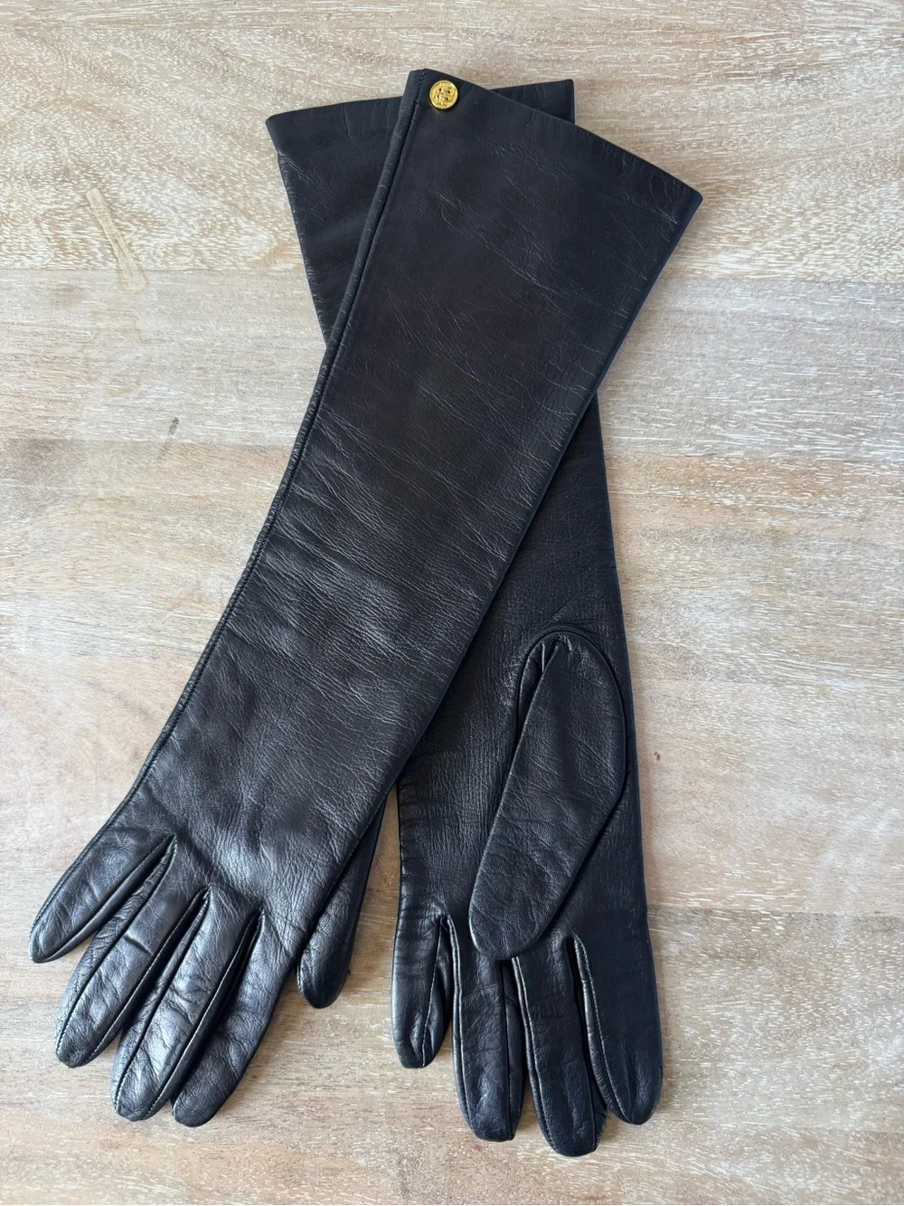 Classic Black Leather Long Gloves - Women's Fashion Accessory